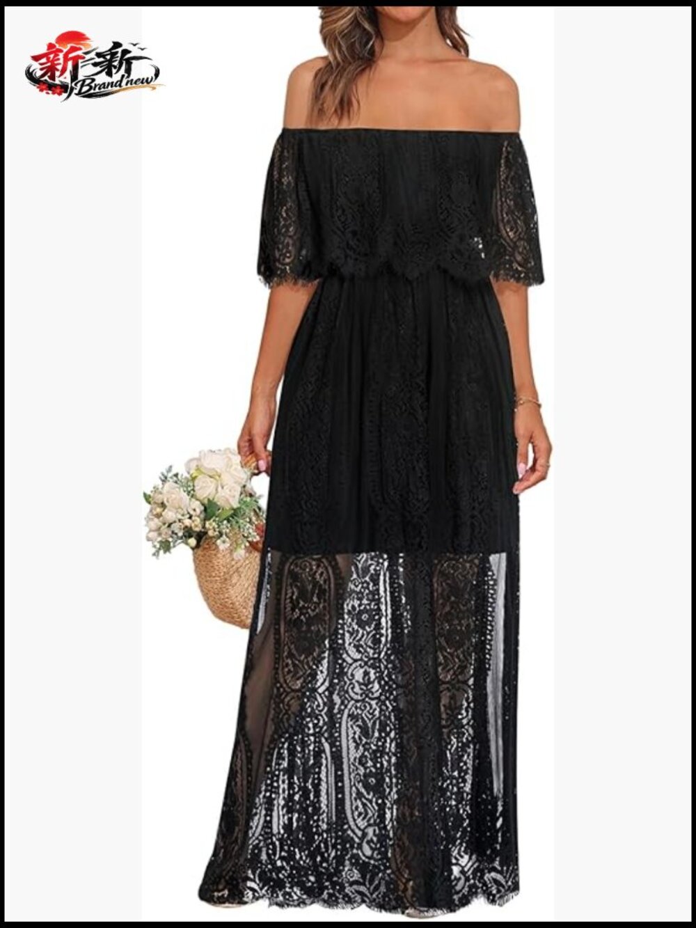 Off Shoulder Lace Maxi Dress Boho Wedding Guest Bridesmaid Beach Formal